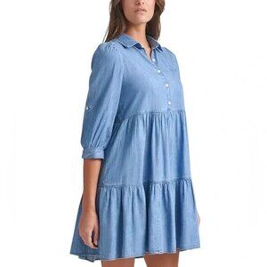 Tommy Hilfiger Tiered Chambray Shirtdress Size 8 Casual Western Boho Cottagecore